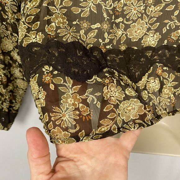 Vintage Liz Claiborne Top Womens 8 Medium Brown Sheer Floral Lacy Cottage Fairy - Picture 7 of 13